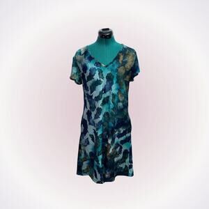 Karen Kane blue and green watercolor t-shirt dress | Sz M